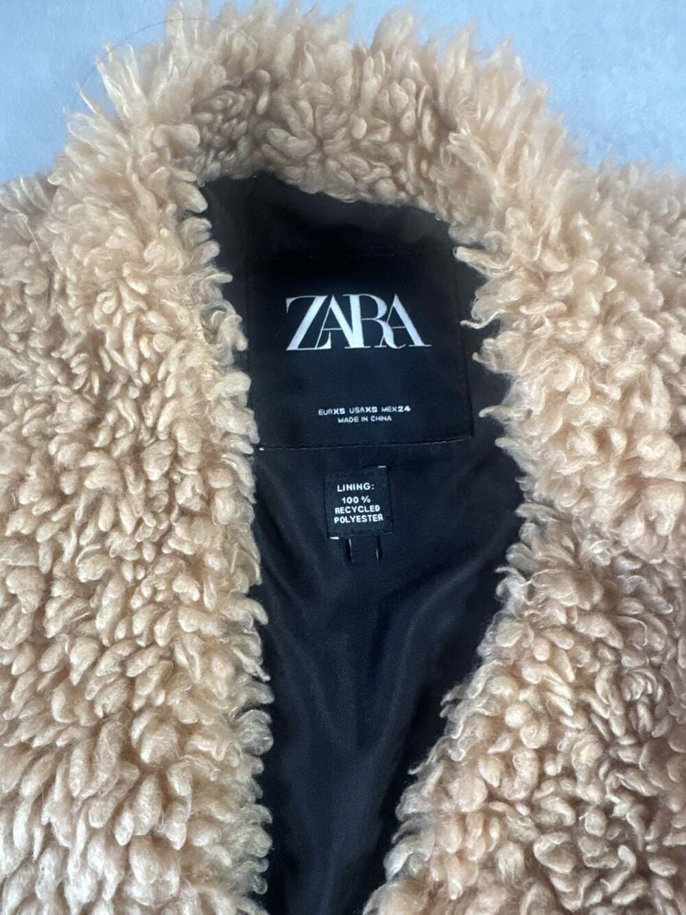Zara Brown Faux Shearling Teddy Bear Coat Size XS - Picture 5 of 7